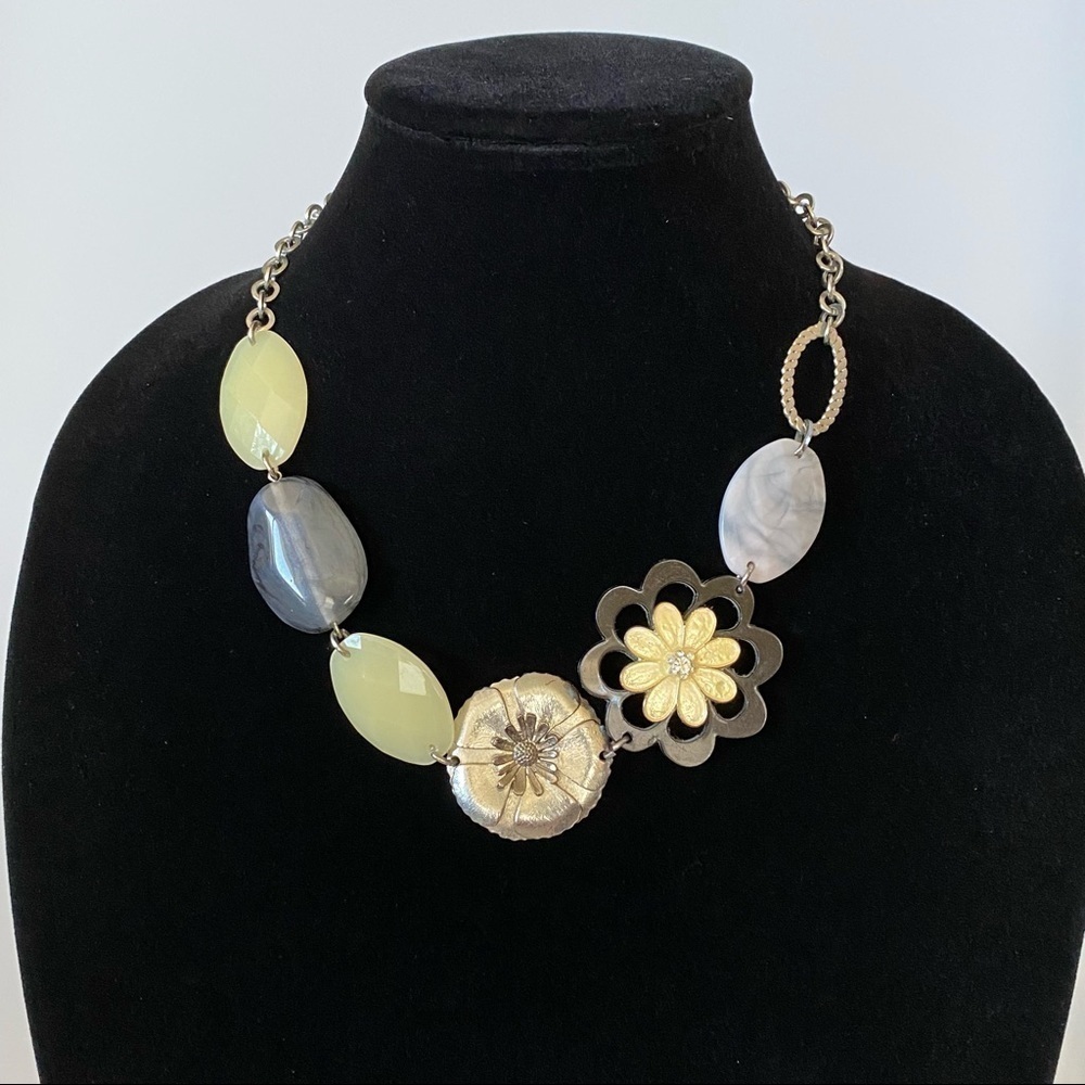Necklace NY Silver Tone Acrylic Metal Statement Costume Jewelry 17โ+3โ